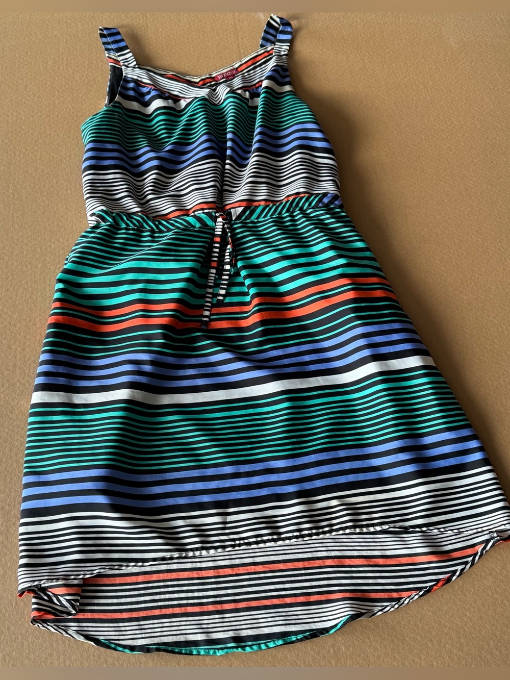 Merona Colorful Striped High-Low Tank Dress Cinch Waist Size Large EUC